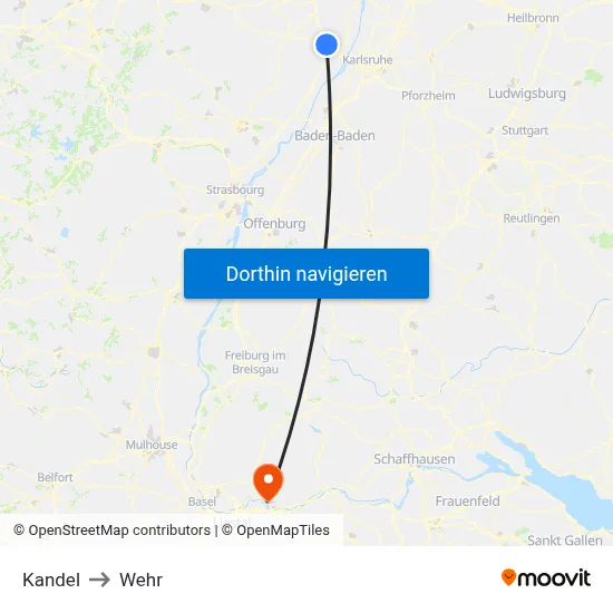 Kandel to Wehr map