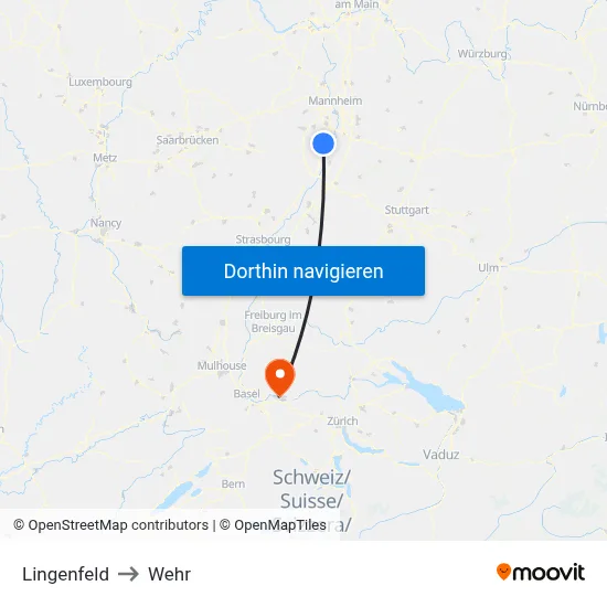 Lingenfeld to Wehr map