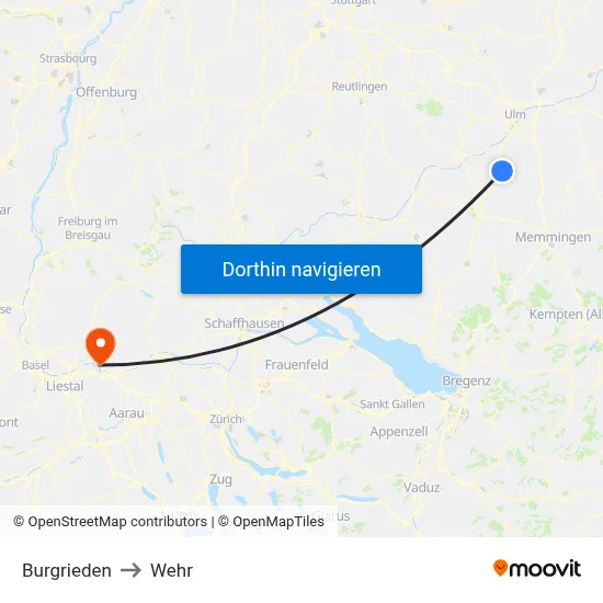 Burgrieden to Wehr map