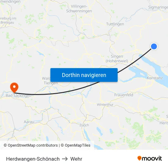 Herdwangen-Schönach to Wehr map