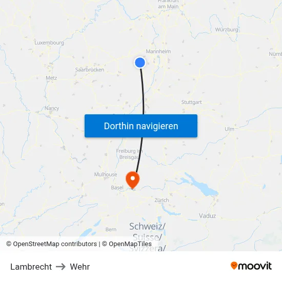 Lambrecht to Wehr map
