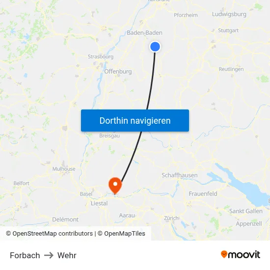 Forbach to Wehr map