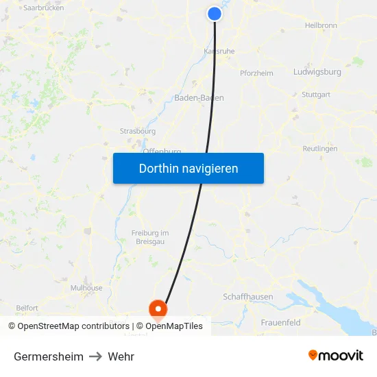 Germersheim to Wehr map