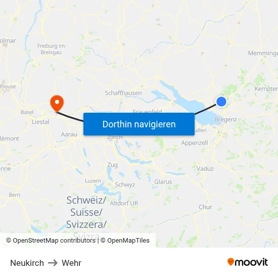 Neukirch to Wehr map