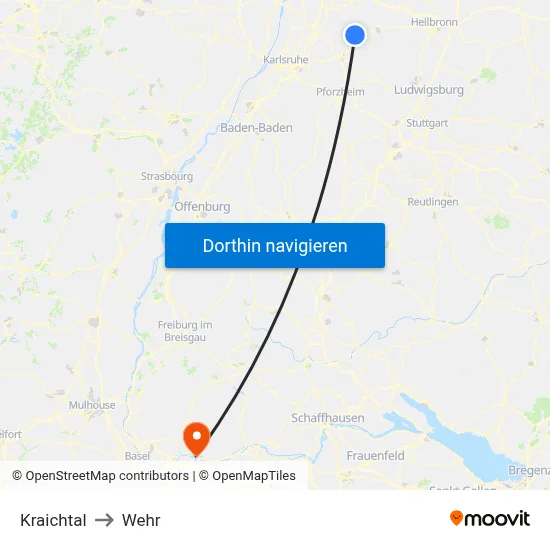 Kraichtal to Wehr map