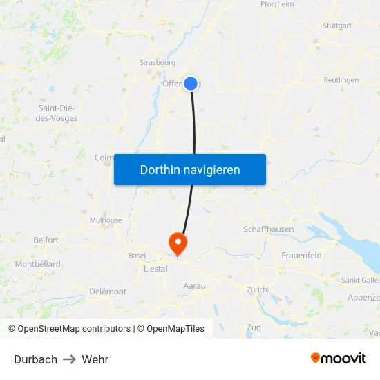 Durbach to Wehr map