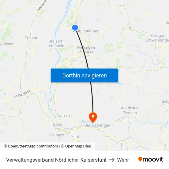 Verwaltungsverband Nördlicher Kaiserstuhl to Wehr map