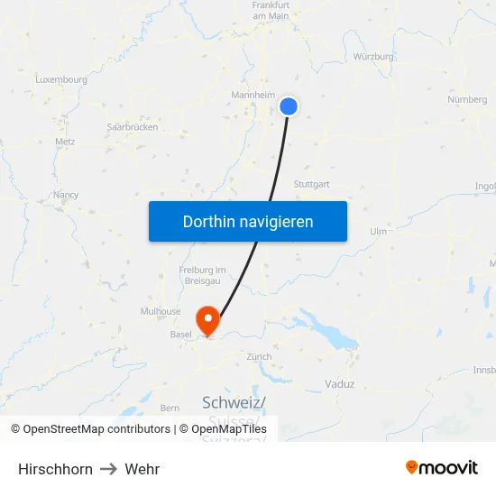 Hirschhorn to Wehr map
