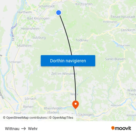 Wittnau to Wehr map