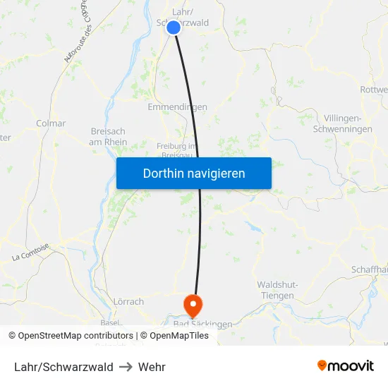 Lahr/Schwarzwald to Wehr map