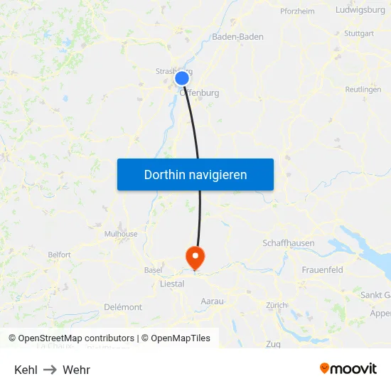 Kehl to Wehr map