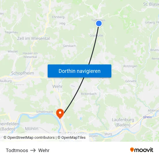 Todtmoos to Wehr map