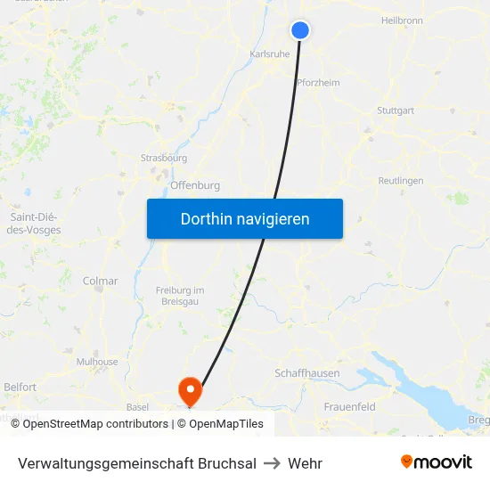 Verwaltungsgemeinschaft Bruchsal to Wehr map