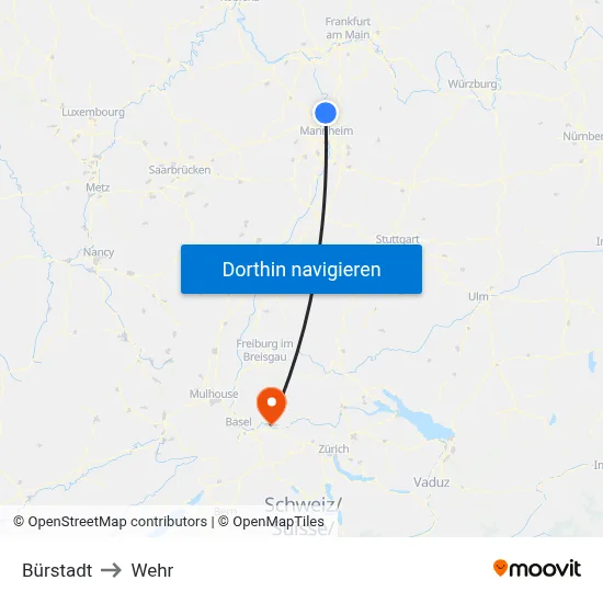 Bürstadt to Wehr map