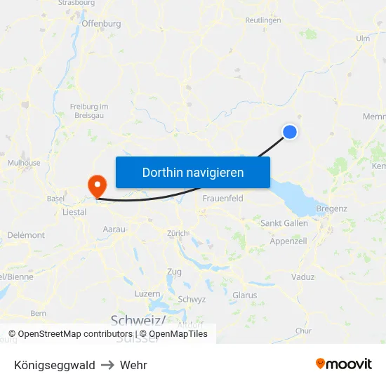 Königseggwald to Wehr map