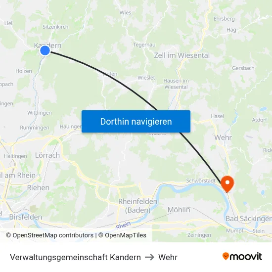 Verwaltungsgemeinschaft Kandern to Wehr map