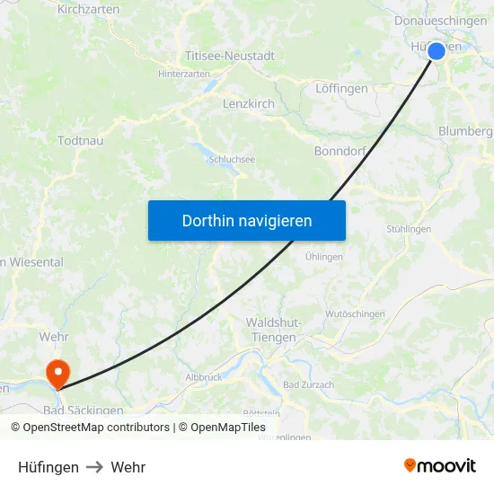 Hüfingen to Wehr map