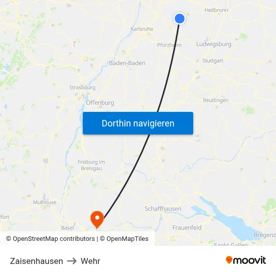 Zaisenhausen to Wehr map