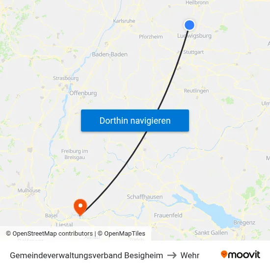 Gemeindeverwaltungsverband Besigheim to Wehr map