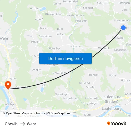 Görwihl to Wehr map