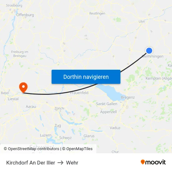 Kirchdorf An Der Iller to Wehr map