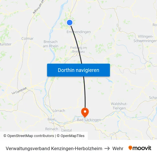 Verwaltungsverband Kenzingen-Herbolzheim to Wehr map