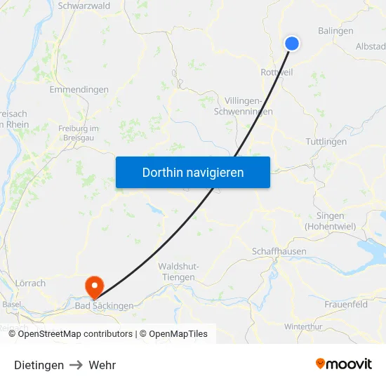 Dietingen to Wehr map