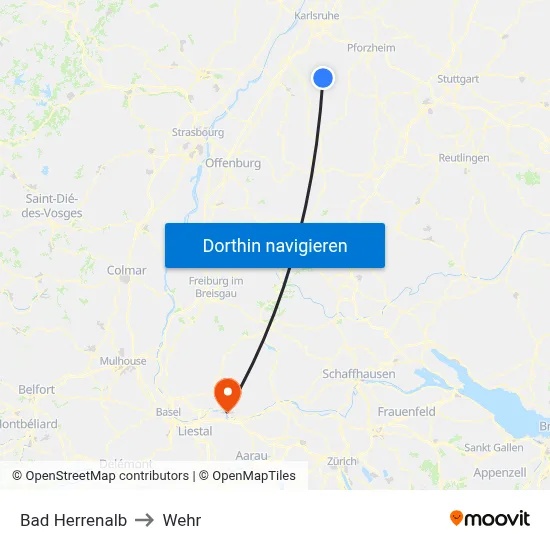 Bad Herrenalb to Wehr map