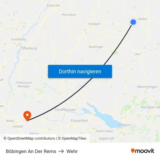 Böbingen An Der Rems to Wehr map