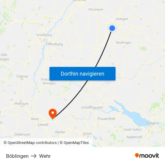Böblingen to Wehr map