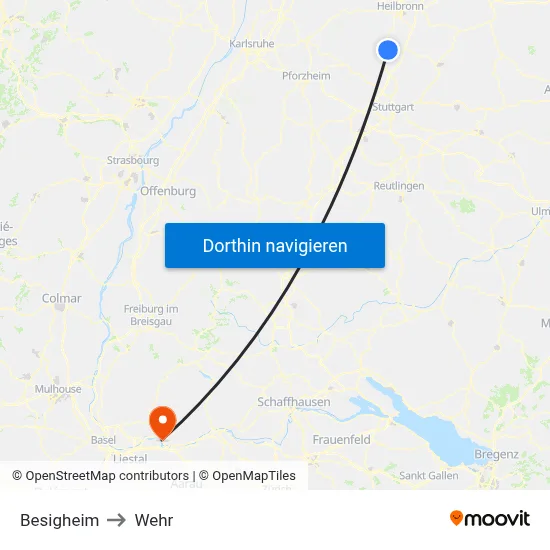 Besigheim to Wehr map