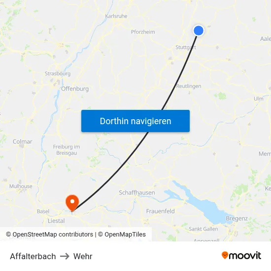 Affalterbach to Wehr map