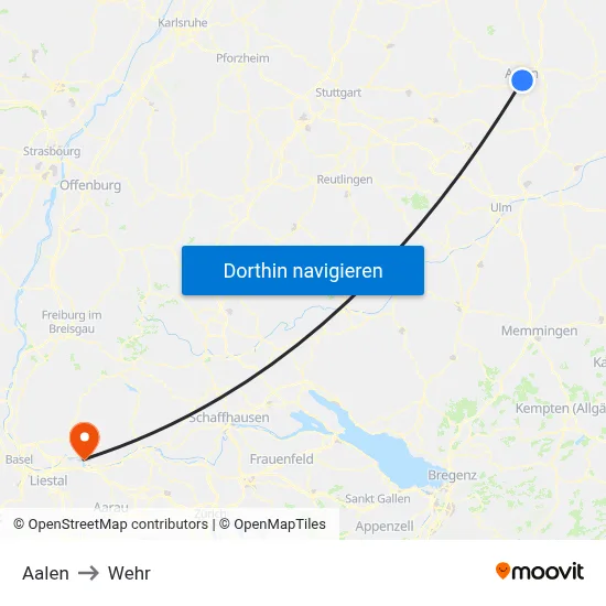 Aalen to Wehr map