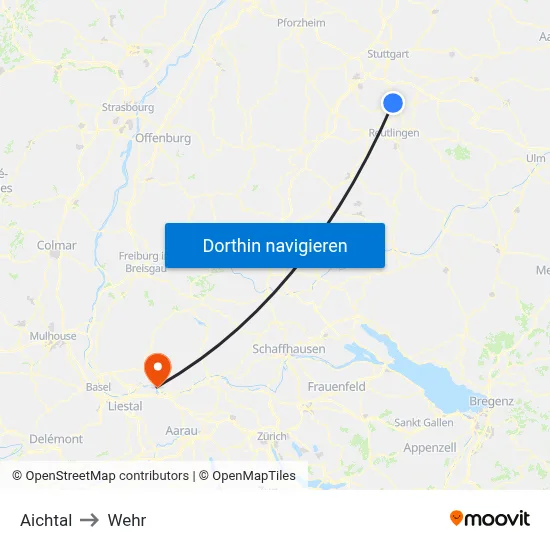 Aichtal to Wehr map