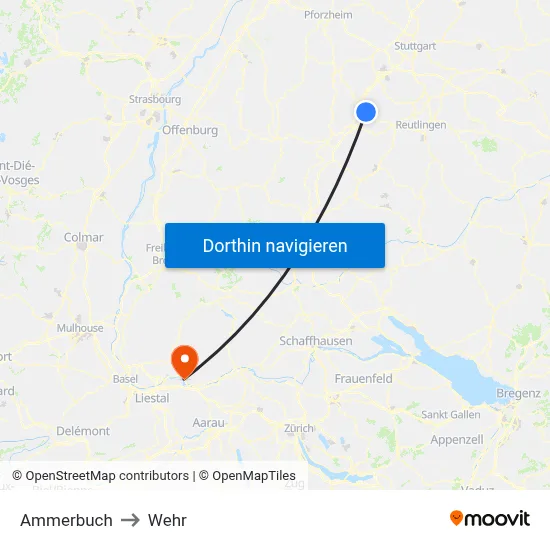 Ammerbuch to Wehr map