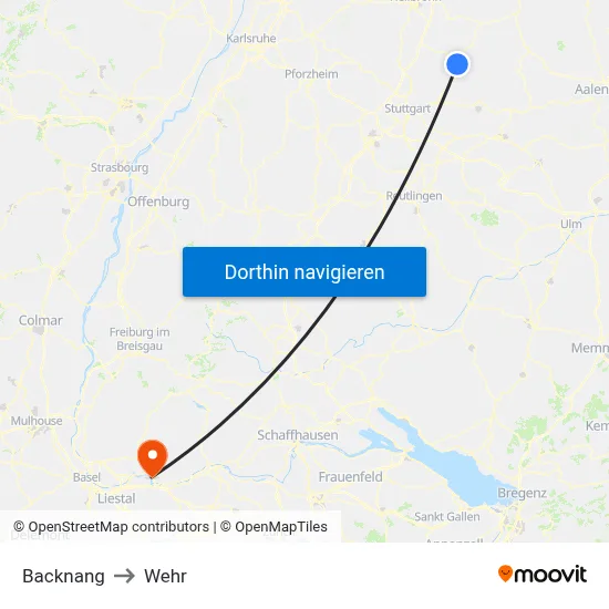 Backnang to Wehr map