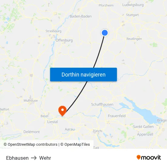 Ebhausen to Wehr map