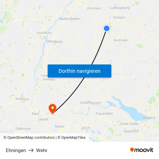 Ehningen to Wehr map