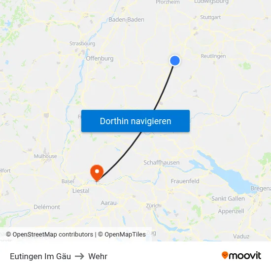 Eutingen Im Gäu to Wehr map