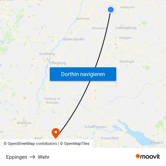Eppingen to Wehr map