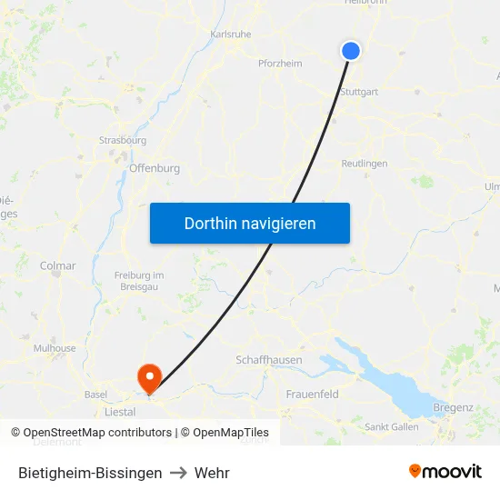 Bietigheim-Bissingen to Wehr map