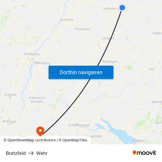 Bretzfeld to Wehr map