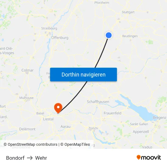 Bondorf to Wehr map
