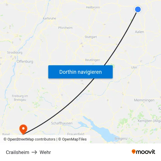Crailsheim to Wehr map