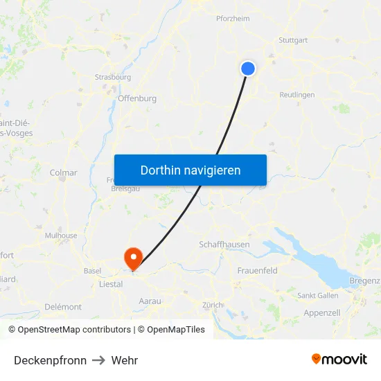 Deckenpfronn to Wehr map