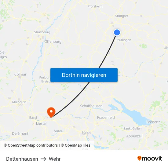Dettenhausen to Wehr map