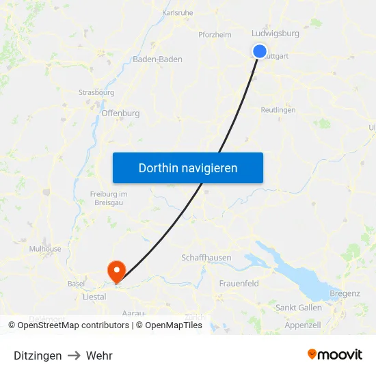 Ditzingen to Wehr map