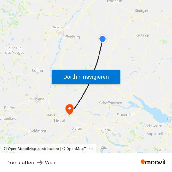 Dornstetten to Wehr map