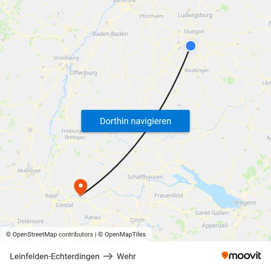 Leinfelden-Echterdingen to Wehr map