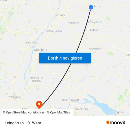 Leingarten to Wehr map